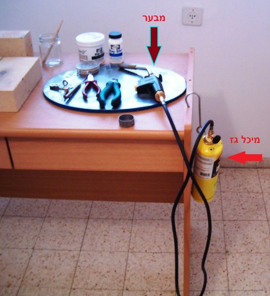 מבער עם מיכל גז מחובר לשולחן.jpg